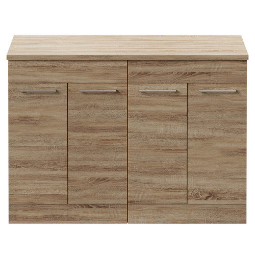 Napoli Bordalino Oak 1200mm Floor Standing Vanity Unit for Countertop Basins with 4 Doors and Polished Chrome Handles Front View
