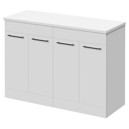 Napoli Gloss White 1200mm Floor Standing Vanity Unit for Countertop Basins with 4 Doors and Gunmetal Grey Handles Right Hand View