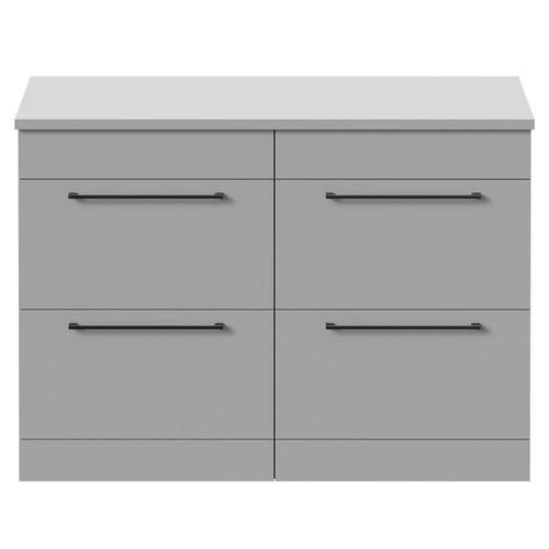 Napoli Gloss Grey Pearl 1200mm Floor Standing Vanity Unit for Countertop Basins with 4 Drawers and Gunmetal Grey Handles Front View