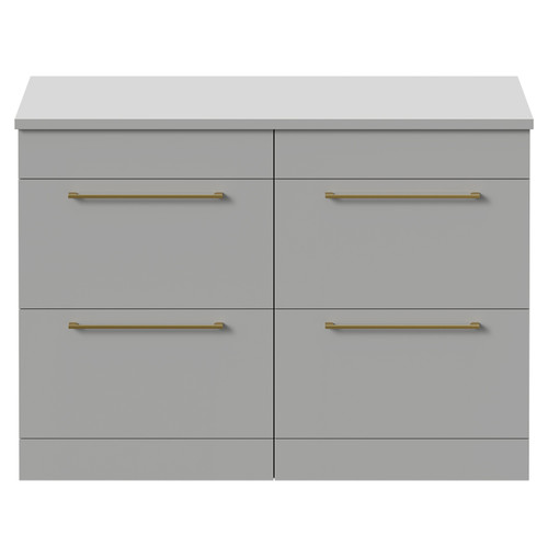 Napoli Gloss Grey Pearl 1200mm Floor Standing Vanity Unit for Countertop Basins with 4 Drawers and Brushed Brass Handles Front View