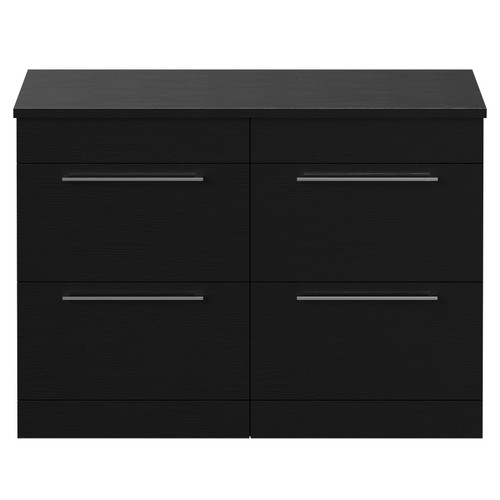 Napoli Nero Oak 1200mm Floor Standing Vanity Unit for Countertop Basins with 4 Drawers and Polished Chrome Handles Front View