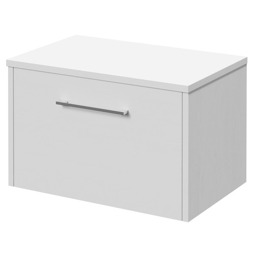 Horizon White Ash 600mm Wall Mounted Vanity Unit for Countertop Basins and Single Drawer with Polished Chrome Handle Right Hand View