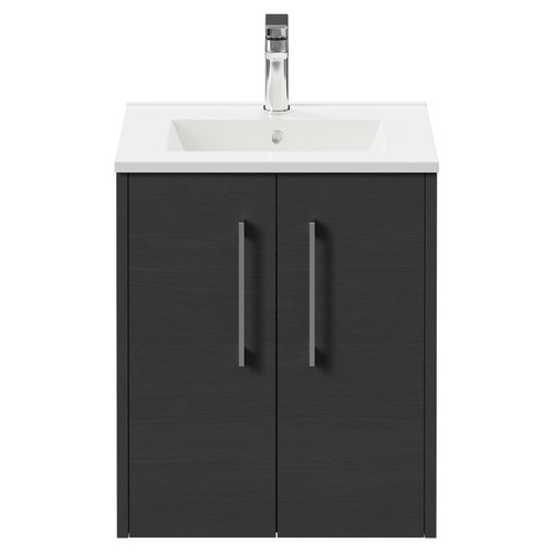 Horizon Graphite Grey 500mm Wall Mounted Vanity Unit with 1 Tap Hole Minimalist Basin and 2 Doors with Polished Chrome Handles Front View