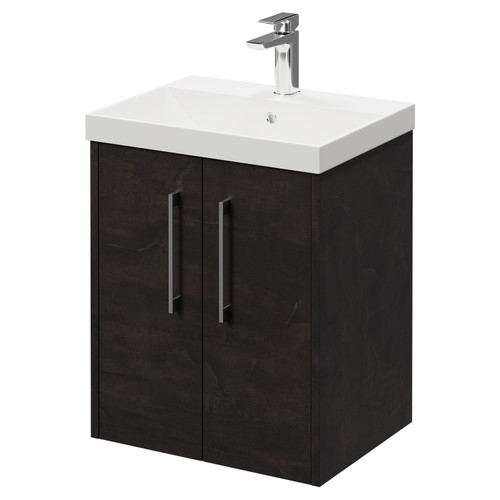 Horizon Metallic Slate 500mm Wall Mounted Vanity Unit with 1 Tap Hole Slim Edge Basin and 2 Doors with Polished Chrome Handles Right Hand View