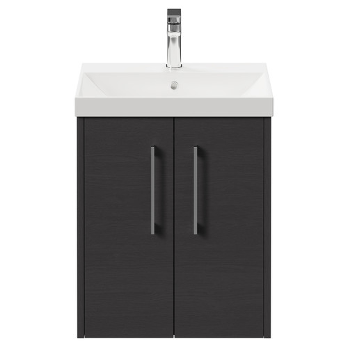 Horizon Graphite Grey 500mm Wall Mounted Vanity Unit with 1 Tap Hole Slim Edge Basin and 2 Doors with Polished Chrome Handles Front View