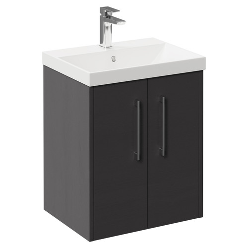 Horizon Graphite Grey 500mm Wall Mounted Vanity Unit with 1 Tap Hole Slim Edge Basin and 2 Doors with Polished Chrome Handles Left Hand View