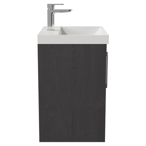 Horizon Graphite Grey 500mm Wall Mounted Vanity Unit with 1 Tap Hole Slim Edge Basin and 2 Doors with Polished Chrome Handles Side View