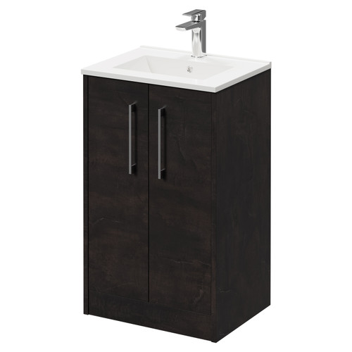 Horizon Metallic Slate 500mm Floor Standing Vanity Unit with 1 Tap Hole Minimalist Basin and 2 Doors with Polished Chrome Handles Right Hand View