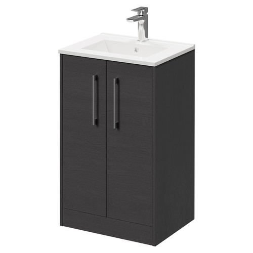 Horizon Graphite Grey 500mm Floor Standing Vanity Unit with 1 Tap Hole Minimalist Basin and 2 Doors with Polished Chrome Handles Right Hand View