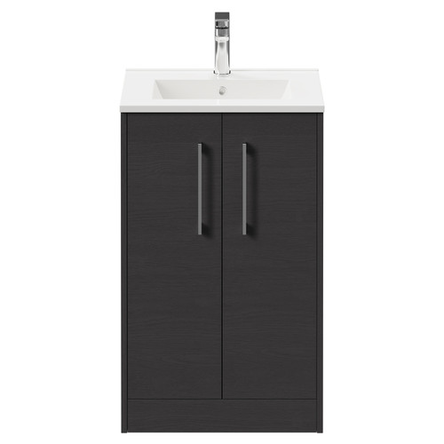 Horizon Graphite Grey 500mm Floor Standing Vanity Unit with 1 Tap Hole Minimalist Basin and 2 Doors with Polished Chrome Handles Front View