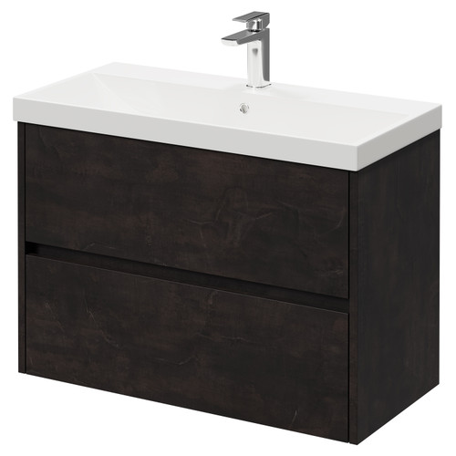 Montego Metallic Slate 800mm Wall Mounted Vanity Unit with 1 Tap Hole Slim Edge Basin and 2 Drawers Right Hand View