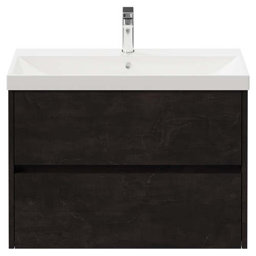 Montego Metallic Slate 800mm Wall Mounted Vanity Unit with 1 Tap Hole Slim Edge Basin and 2 Drawers View from Front
