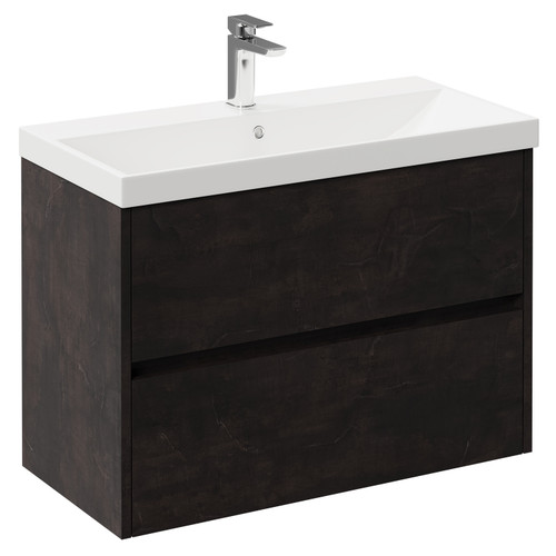 Montego Metallic Slate 800mm Wall Mounted Vanity Unit with 1 Tap Hole Slim Edge Basin and 2 Drawers Left Hand View
