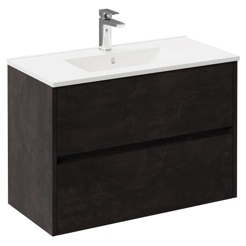 Montego Metallic Slate 800mm Wall Mounted Vanity Unit with 1 Tap Hole Minimalist Basin and 2 Drawers Left Hand View