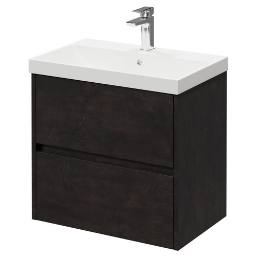 Montego Metallic Slate 600mm Wall Mounted Vanity Unit with 1 Tap Hole Slim Edge Basin and 2 Drawers Right Hand View