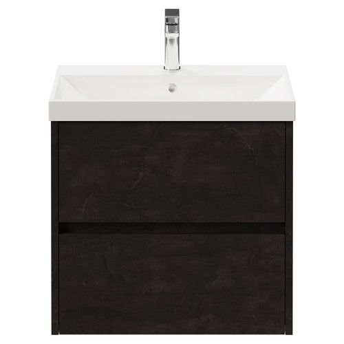 Montego Metallic Slate 600mm Wall Mounted Vanity Unit with 1 Tap Hole Slim Edge Basin and 2 Drawers View from Front
