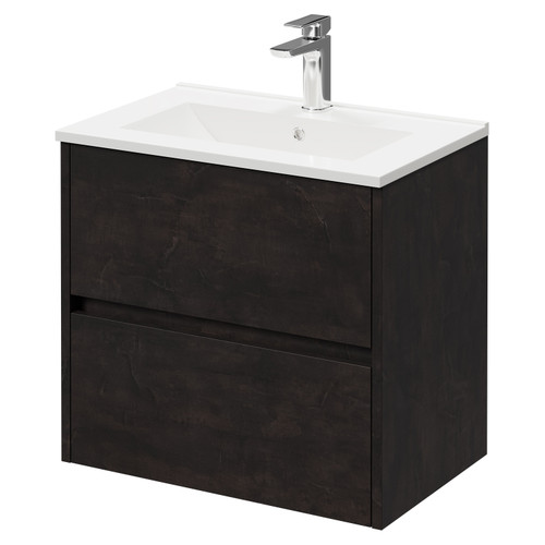 Montego Metallic Slate 600mm Wall Mounted Vanity Unit with 1 Tap Hole Minimalist Basin and 2 Drawers Right Hand View