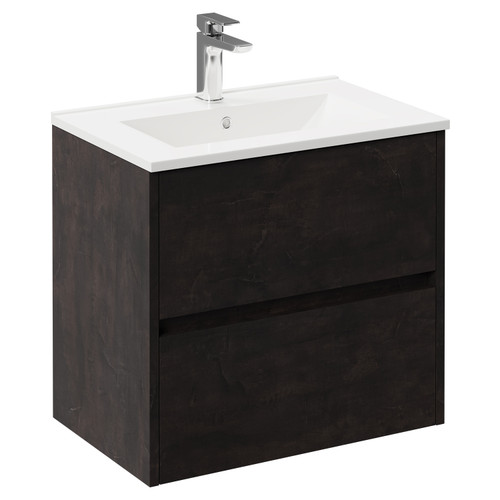 Montego Metallic Slate 600mm Wall Mounted Vanity Unit with 1 Tap Hole Minimalist Basin and 2 Drawers Left Hand View