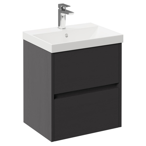 Montego Graphite Grey 500mm Wall Mounted Vanity Unit with 1 Tap Hole Slim Edge Basin and 2 Drawers Left Hand View