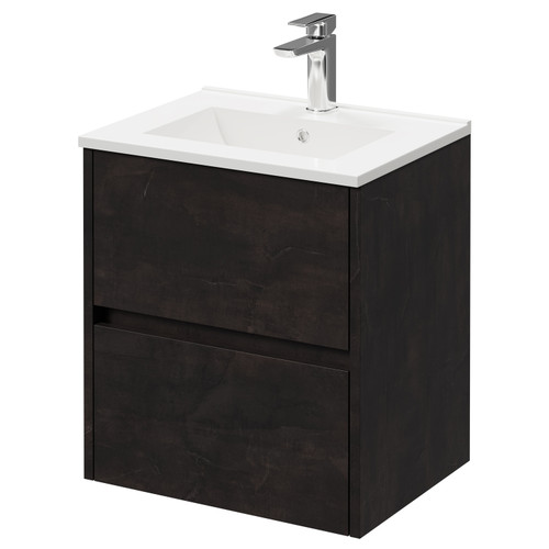 Montego Metallic Slate 500mm Wall Mounted Vanity Unit with 1 Tap Hole Minimalist Basin and 2 Drawers Right Hand View