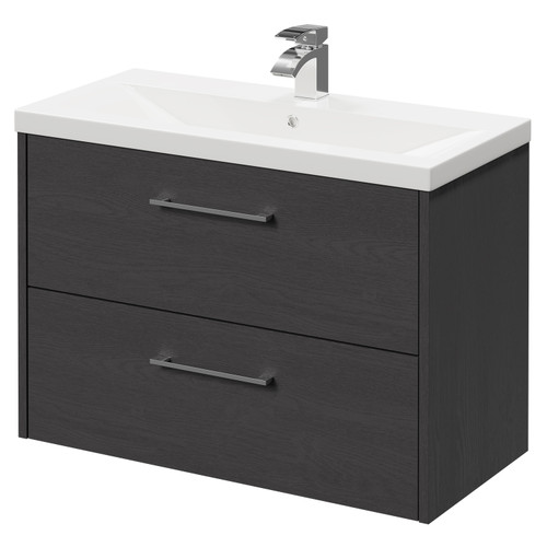 Horizon Graphite Grey 800mm Wall Mounted Vanity Unit with 1 Tap Hole Basin and 2 Drawers with Polished Chrome Handles Right Hand View