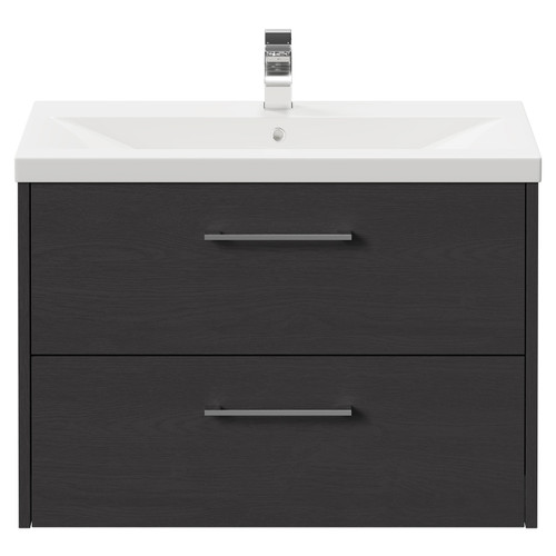 Horizon Graphite Grey 800mm Wall Mounted Vanity Unit with 1 Tap Hole Basin and 2 Drawers with Polished Chrome Handles Front View