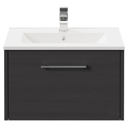 Horizon Graphite Grey 600mm Wall Mounted Vanity Unit with 1 Tap Hole Minimalist Basin and Single Drawer with Polished Chrome Handle Front View