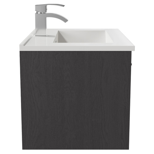 Horizon Graphite Grey 600mm Wall Mounted Vanity Unit with 1 Tap Hole Minimalist Basin and Single Drawer with Polished Chrome Handle Side View