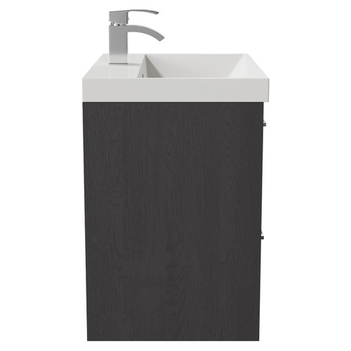 Horizon Graphite Grey 600mm Wall Mounted Vanity Unit with 1 Tap Hole Slim Edge Basin and 2 Drawers with Polished Chrome Handles Side View