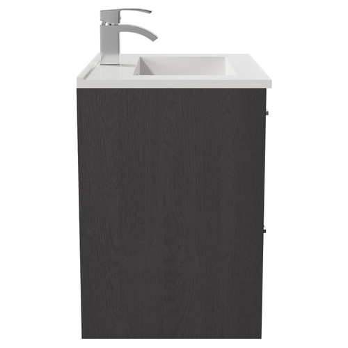 Horizon Graphite Grey 600mm Wall Mounted Vanity Unit with 1 Tap Hole Minimalist Basin and 2 Drawers with Polished Chrome Handles Side View