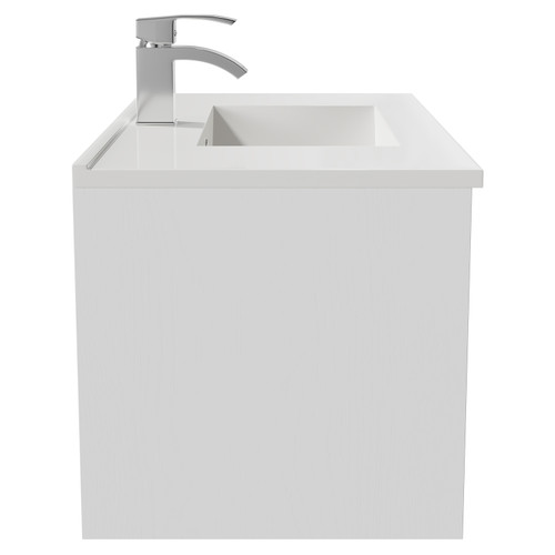 Horizon White Ash 800mm Wall Mounted Vanity Unit with 1 Tap Hole Minimalist Basin and Single Drawer with Polished Chrome Handle View from Side