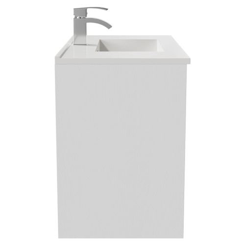 Horizon White Ash 800mm Wall Mounted Vanity Unit with 1 Tap Hole Minimalist Basin and 2 Drawers with Polished Chrome Handles View from Side