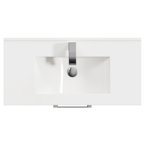 Horizon White Ash 800mm Wall Mounted Vanity Unit with 1 Tap Hole Minimalist Basin and 2 Drawers with Polished Chrome Handles View from Top