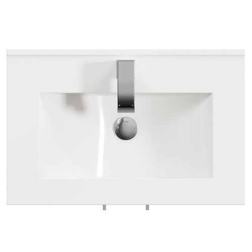Horizon White Ash 600mm Wall Mounted Vanity Unit with 1 Tap Hole Minimalist Basin and 2 Doors with Polished Chrome Handles View from Top