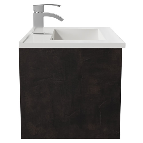 Horizon Metallic Slate 600mm Wall Mounted Vanity Unit with 1 Tap Hole Minimalist Basin and Single Drawer with Polished Chrome Handle View from Side