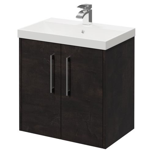 Horizon Metallic Slate 600mm Wall Mounted Vanity Unit with 1 Tap Hole Slim Edge Basin and 2 Doors with Polished Chrome Handles Right Hand View