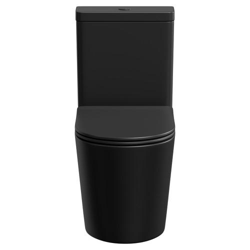 Colore Matt Black Closed Coupled Toilet with Soft Close Toilet Seat Front View