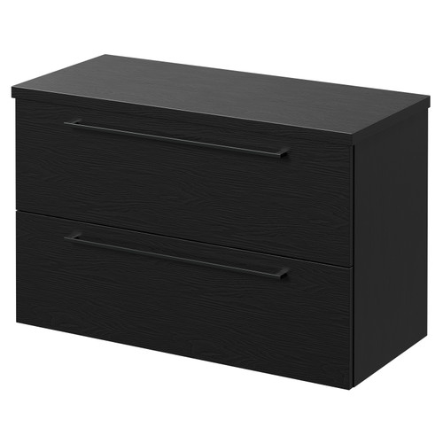 Napoli 390 Nero Oak 800mm Wall Mounted Vanity Unit for Countertop Basins with 2 Drawers and Gunmetal Grey Handles Right Hand View