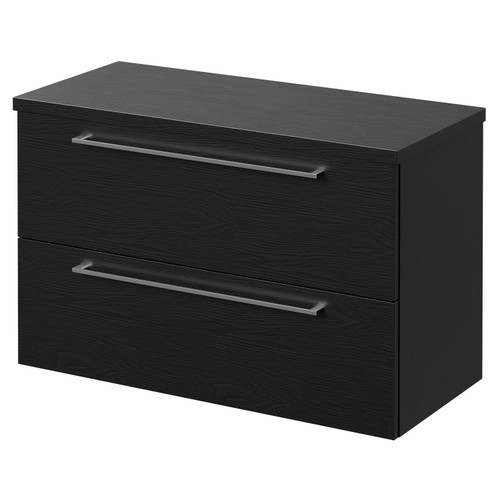 Napoli 390 Nero Oak 800mm Wall Mounted Vanity Unit for Countertop Basins with 2 Drawers and Polished Chrome Handles Right Hand View