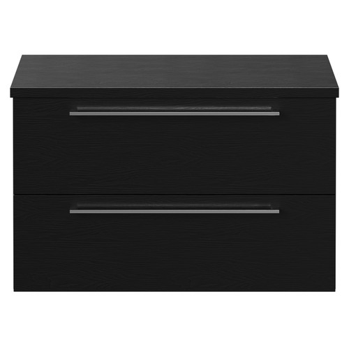 Napoli 390 Nero Oak 800mm Wall Mounted Vanity Unit for Countertop Basins with 2 Drawers and Polished Chrome Handles Front View