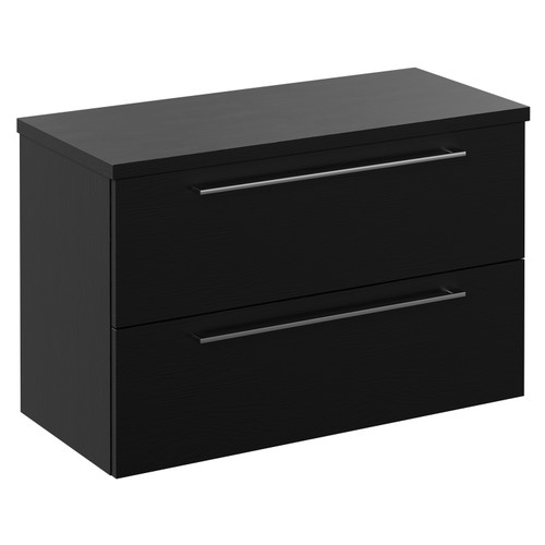 Napoli 390 Nero Oak 800mm Wall Mounted Vanity Unit for Countertop Basins with 2 Drawers and Polished Chrome Handles Left Hand View