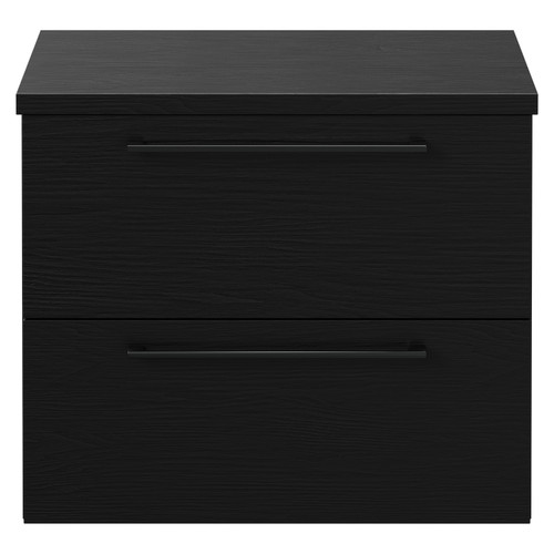 Napoli 390 Nero Oak 600mm Wall Mounted Vanity Unit for Countertop Basins with 2 Drawers and Gunmetal Grey Handles Front View