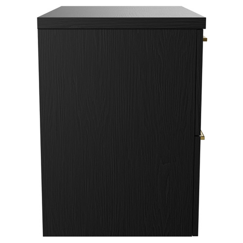 Napoli 390 Nero Oak 600mm Wall Mounted Vanity Unit for Countertop Basins with 2 Drawers and Brushed Brass Handles Side View