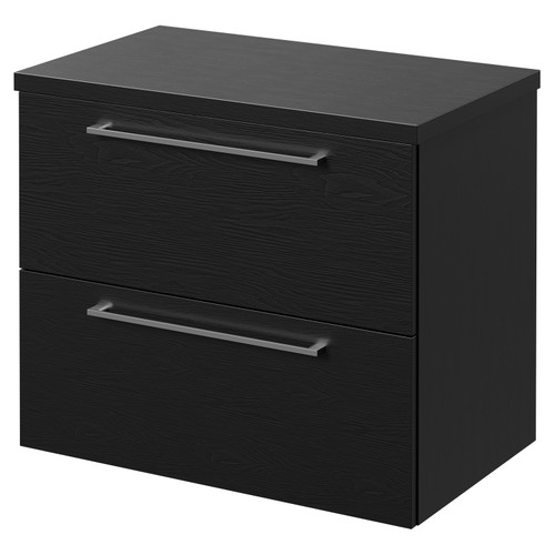 Napoli 390 Nero Oak 600mm Wall Mounted Vanity Unit for Countertop Basins with 2 Drawers and Polished Chrome Handles Right Hand View