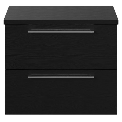 Napoli 390 Nero Oak 600mm Wall Mounted Vanity Unit for Countertop Basins with 2 Drawers and Polished Chrome Handles Front View
