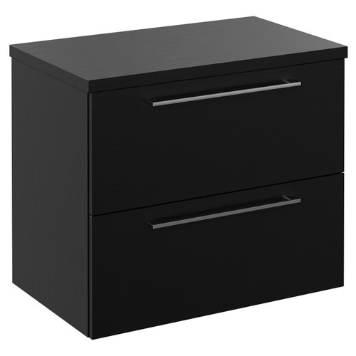 Napoli 390 Nero Oak 600mm Wall Mounted Vanity Unit for Countertop Basins with 2 Drawers and Polished Chrome Handles Left Hand View