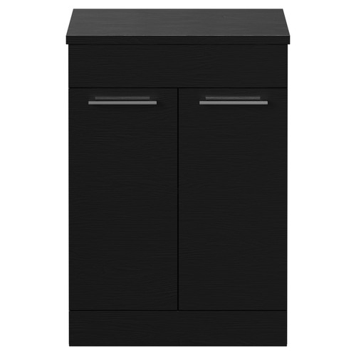 Napoli 390 Nero Oak 600mm Floor Standing Vanity Unit for Countertop Basins with 2 Doors and Polished Chrome Handles Front View