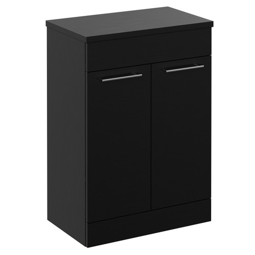 Napoli 390 Nero Oak 600mm Floor Standing Vanity Unit for Countertop Basins with 2 Doors and Polished Chrome Handles Left Hand View