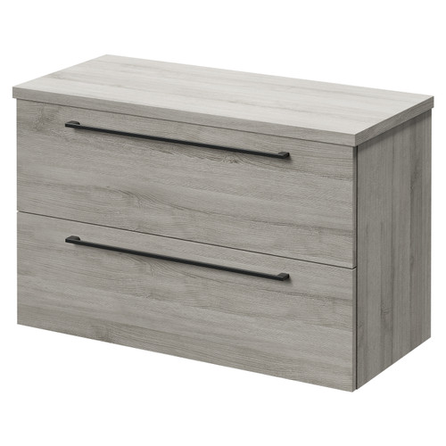Napoli 390 Molina Ash 800mm Wall Mounted Vanity Unit for Countertop Basins with 2 Drawers and Gunmetal Grey Handles Right Hand View