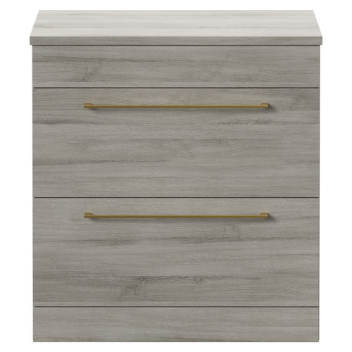 Napoli 390 Molina Ash 800mm Floor Standing Vanity Unit for Countertop Basins with 2 Drawers and Brushed Brass Handles Front View